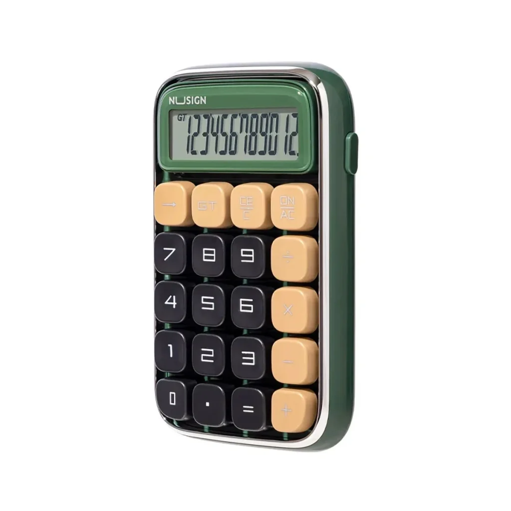 Nusign Keyboard Switch Calculator Adjustable Screen Angle Desk Decoration Button Cell Power Office Accounting Supplies [Green-Isle of Pine]