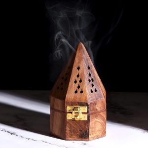 Traditional-Handmade-Burner Wooden-Incense-Stick-Holder Ash-Catcher-Stand for-Aromatherapy-Meditation-Yoga (5 Inch Octa Temple Wooden Charcoal/Cone)