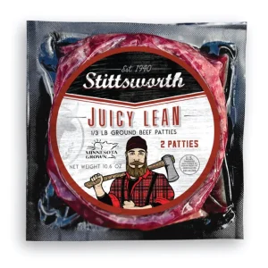 Stittsworth Meats 1/3lb Plain Lean Ground Beef Patties - ( 2 Pack ) - Minnesota Grown - Ground from Whole Muscle Meat