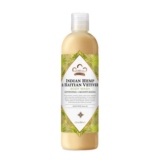 Nubian Heritage Body Wash Indian Hemp & Haitian Vetiver Cleanser for All Skin Types Made with Fair Trade Shea Butter, 13 oz