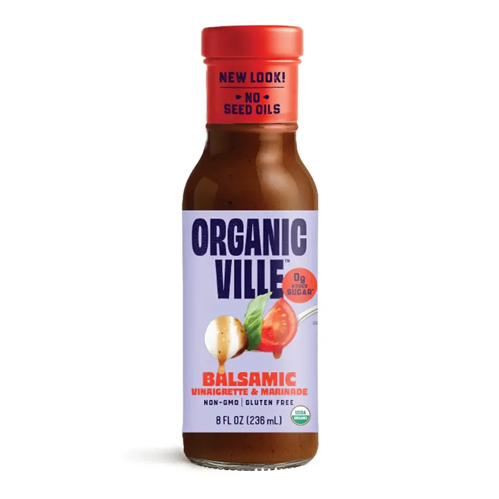Organicville Balsamic Vinaigrette & Marinade Salad Dressing - Organic Vinaigrette, No Seed Oils, Canola, or Soy, Keto & Paleo Friendly, Vegan, & Seed Oil Free, 0g Added Sugar, Dressing & Dip - 8 fl oz